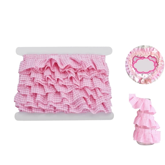 QZS Gingham Ruffle Pleated,5 yards Ruffle Pleated Trim,Reuable Satin Ribbon Gather Edge for Applique Sewing Crafts,Home Decoration,Pink