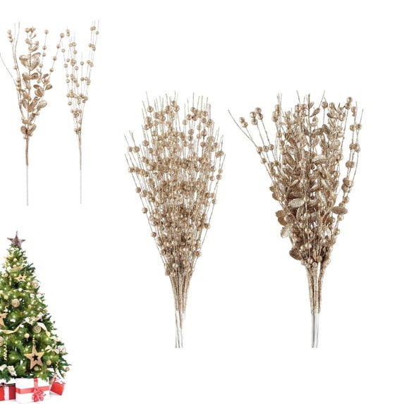 QZS Glittery Twigs Ornaments,Durable Party Centerpiece Bouquet,Reusable Champagne Glittery Picks for Christmas,Home,Wedding,2 Styles