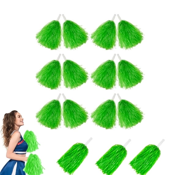 QZS Green Cheerleading Pompoms,15Pcs Plastic Cheerleader Pompoms for Homecoming Game,Sports Squads Dancing Party,Sports Spirit Stage Performance Celebration
