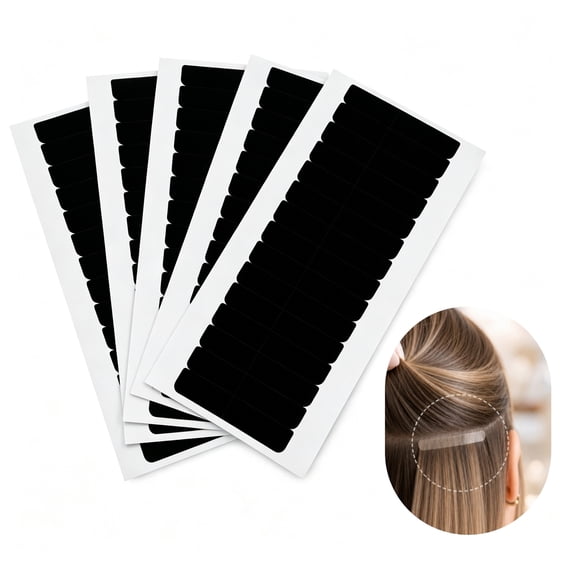 QZS Invisible Double Sided Hair Tape,Pu Replacement Adhesive for Extensions,Strong Hold Tape for Easy Application and Removal,5Sheets,Black