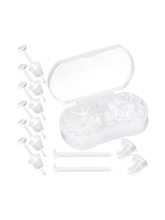 Invisible Earrings,100Pack Durable Plastic Flat Earrings for Women,Portable Earrings Set with Clear Box for Sensitive Ears,Outdoor,Sports Use