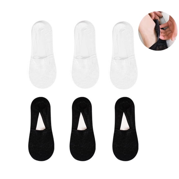 QZS Invisible Slip Socks Heel Grip Non Slip Sock for Indoor 6 Pairs No Show Liner Socks for Sneake for Office Indoor Balck White