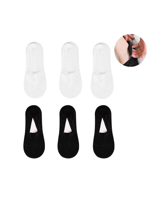 Invisible Slip Socks Heel Grip Non Slip Sock for Indoor 6 Pairs No Show Liner Socks for Sneake for Office Indoor Balck White