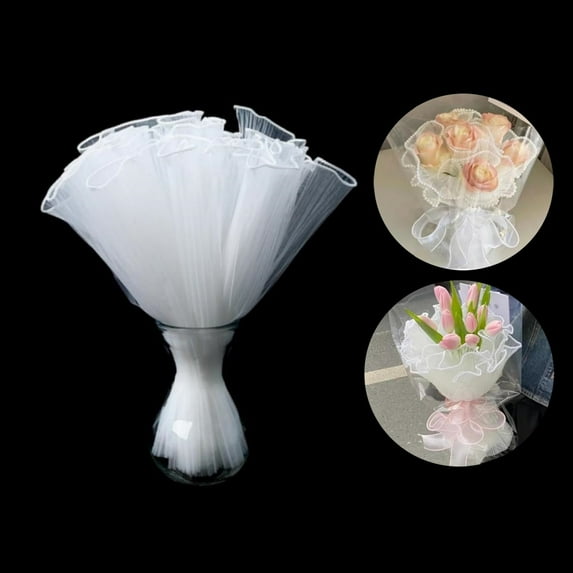 QZS Korean Bouquet Wrapping Mesh,4 Yards Durable Pearl Edge Wavy Net for Mother's Day,White Yarn Floral Wrapping Paper for Crafts