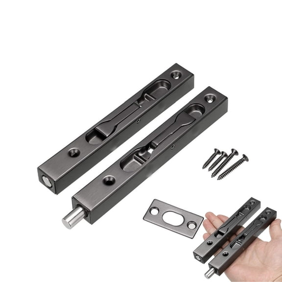 QZS Metal Flush Latch Bolts,Pack of 2 Stainless Steel Concealed Security French Door Locks,Black Hidden Installation for Aesthetic Appeal
