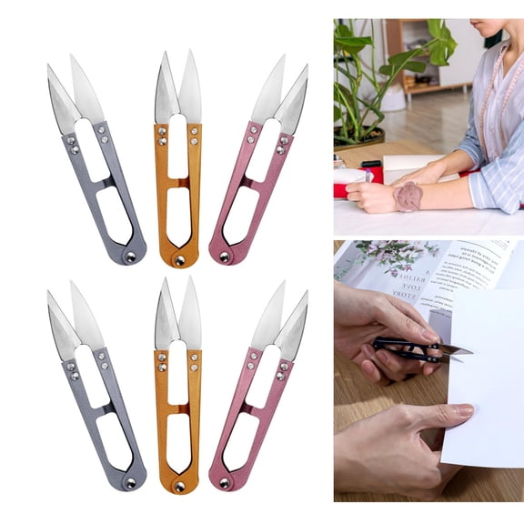 QZS Mini DIY Supplies,Pack of 6 Portable Mini Threads Cutters,Reusable Small Trimming Clippers U Shape Yarn Cutter for Craft