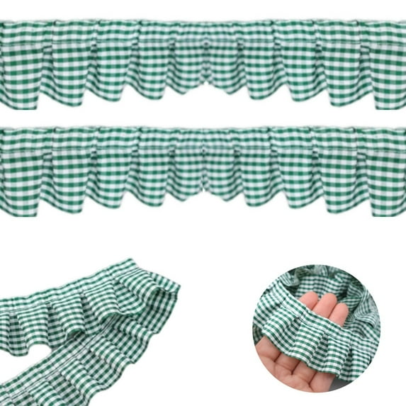 QZS Mini Edge Trim Decoration,5 Yards Checkered Applique Edge Trimming,1pc Portable Green Sewing Supply for Dress,Clothing,Pillow Use