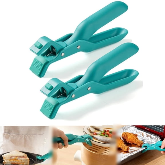 QZS Multi-Purpose Kitchen Clip,2pack of Portable Hot Plate Gripper Tongs,Green Kitchen Anti-Scald Bowl Clip,Cooking Clamp Holder