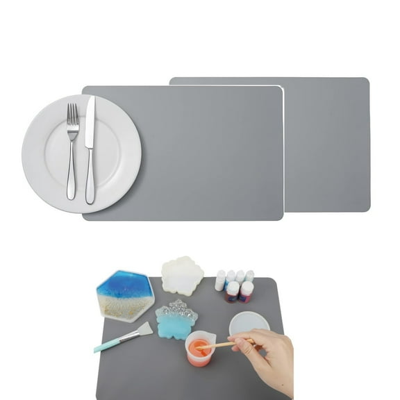 QZS Nonstick Table Mat,15.8x23.6x0.06In Multipurpose Heat Resistant Silicone Mat,Non-Slip Waterproof Kitchen Pad for Home,Kitchen(2pcs,Gray)