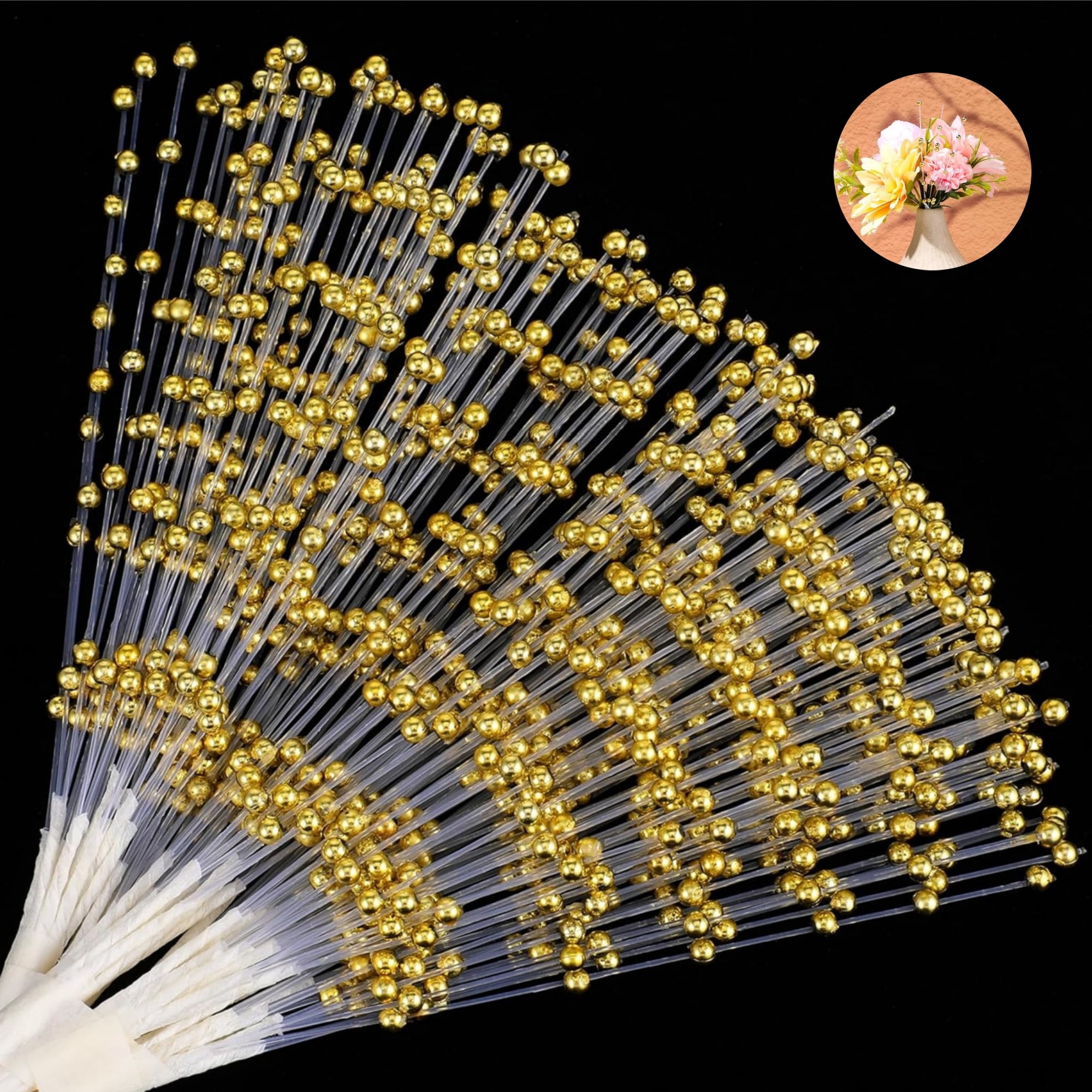 QZS Pearl Bead Flowers 50pcs Gold Bead String Arrangements Decorative ...