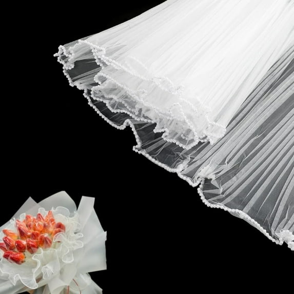 QZS Pearl Wrinkled Wavy Net,11In Wide Korean Flower Wrapping Mesh Paper for Wedding,1Pc Durable Pearl Edge Florist Supplies for Flower,Gifts(4 Yards,White)