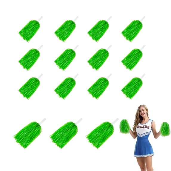 QZS Plastic Pompoms,Plastic Cheerleader Pompoms for Sports Squads Dancing Party,Football,Basketball Spirit Sports Stage Performance Celebration,Green.15Pcs