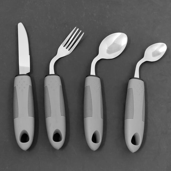 QZS Portable Adaptive Utensils,Non-Slip Handles for Hand Tremors, Arthritis,Parkinson’s Elderly Use,Stainless Steel Knife,Fork, Spoons