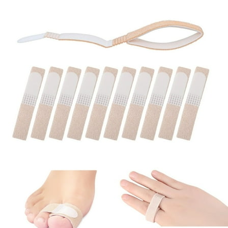 QZS Portable Finger Splint Straps,5.5x0.5x0.08In Fingers Tape for Toe,Pack of 10 Washable Toe Straighteners for Sprained,Beige