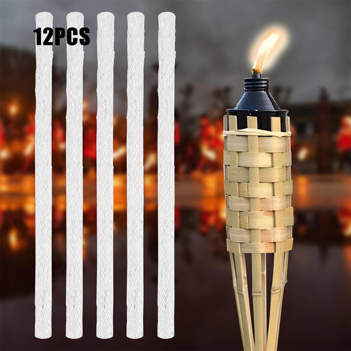 QZS Practical Glass Fibre Wick, Alcohol Wick Holder, Replacements Fiber Lantern Wick, Candle Wick Holders, Braided Wick for Torch, Oil Candle Lamp, Size Shearable (White, 12 Pcs)
