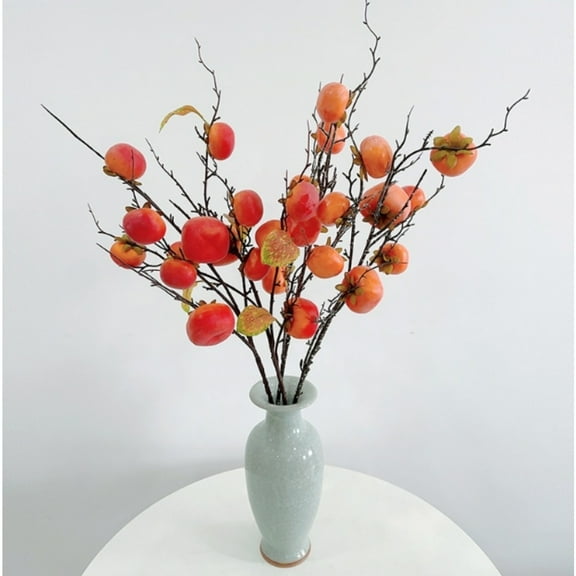 QZS Realistic Tree Branches,Reusable Persimmon Branches for Farmhouse Decoration,Realistic Fruits Model for Farmhouse,Home Decoration(5Pack)