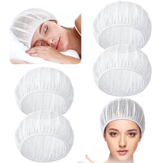 QZS Set of 4 White Caps,Reusable Shower Caps,Breathable Women Sleeping Hair Bonnets for Home,Durable Curly Hair Protection for Salon,Home,School Usage