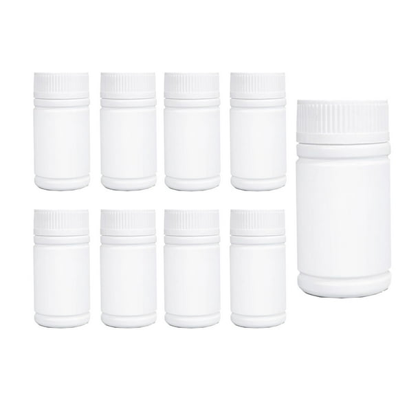 QZS Set of 8 White Plastic Vials,5oz Empty Medicine Storage Containers,2x3.6x1.8In Reusable Bottles with Screw Cap for Pill Storage