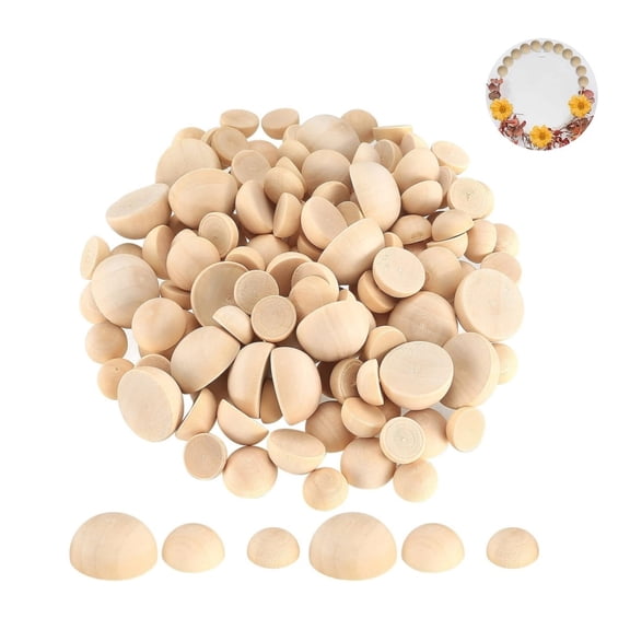 QZS Small Half Wooden Beads,3Size Natural Half Sphere Ornaments for Craft,Pack of 120 Unfinished Wooden Hemisphere for DIY,Home