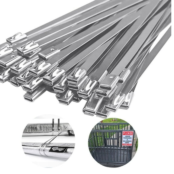 QZS Stainless Steel Locking Cable Ties,100Pack Durable Heavy Duty Zip Ties for Fence,11.8x0.2In Multifunctional Zip Tool for Pipes,Roofs,Machinery
