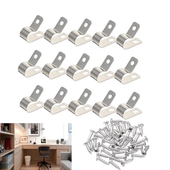 QZS Stainless Steel Mounting Clips,Portable R-Shaped Cable Wire Clips for Metal,Versatile Use R-Type Wire Management Cable Holders for Home,with Screws,100Pcs