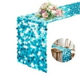 thumbnail image 1 of QZS Table Decorations,11.8"x9Ft Retro Mirror Sequin Tablecloth for Bachelorette Party,Blue Reusable Sequin Table Runner for Indoor,Outdoor, 1 of 6