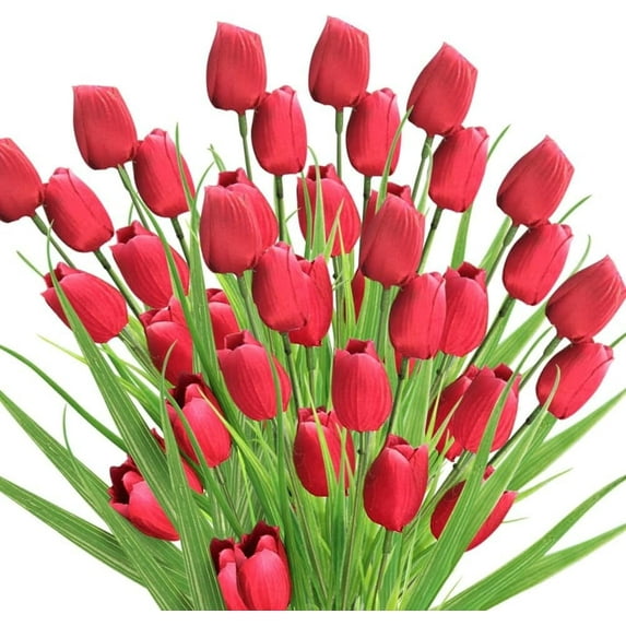 QZS Tulips Artificial Flowers,15.8In Reusable Red Artificial Tulips for Wedding Decorations,Silk Fake Flowers for Home Table Centerpiece(6Pack)
