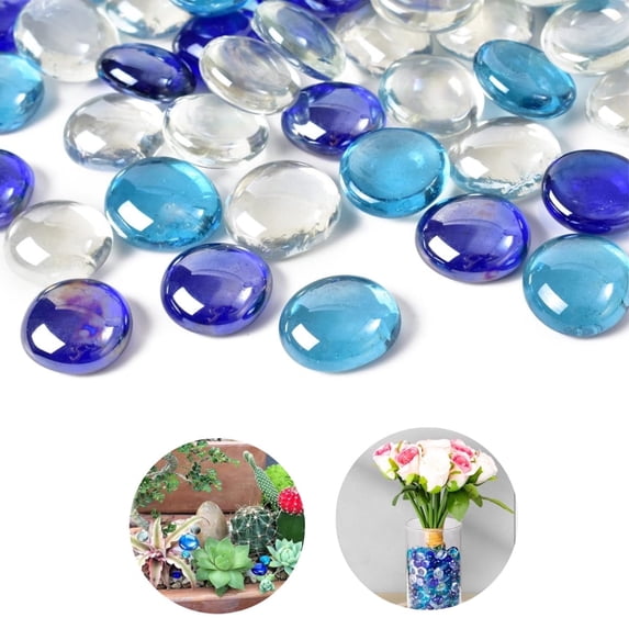 QZS Vase Fillers Beads,Flat Glass Marbles,Blue Mixed Gemstone Vase Fillers Beads,Decorative Glass Pebbles,Floral Fish Tank Rocks for Vases,Table,Scatter,Aquarium Decor,0.66lb