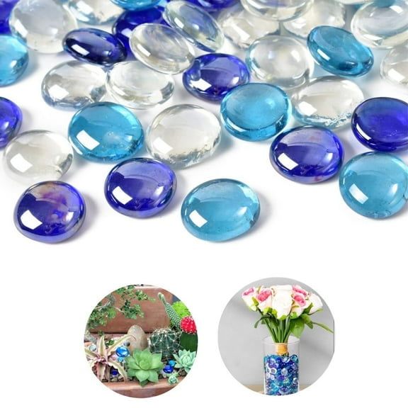 QZS Vase Fillers Beads,Flat Glass Marbles,Blue Mixed Gemstone Vase Fillers Beads,Decorative Glass Pebbles,Floral Fish Tank Rocks for Vases,Table,Scatter,Aquarium Decor,0.66lb