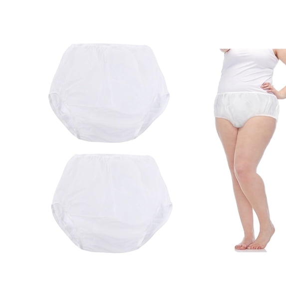 QZS Waterproof Diapers,Pack of 2 Portable Leak-Protection Plastic Pants for Indoor,Durable White Plastic Diapers for Indoor,Outdoor,L