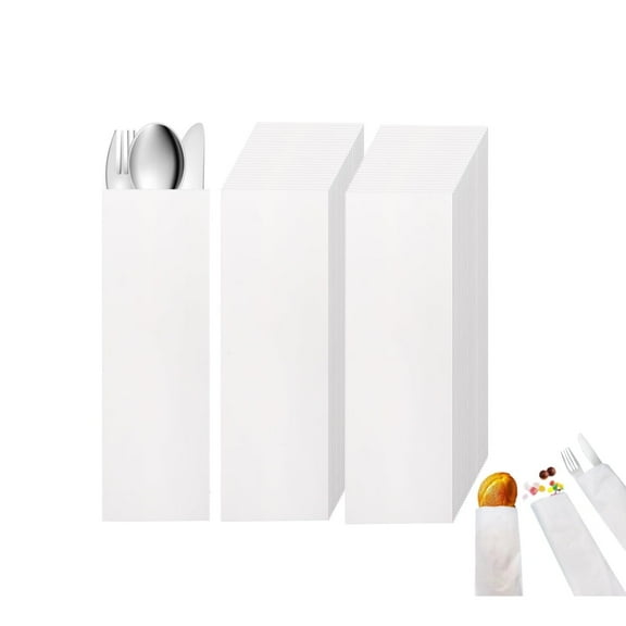 QZS White Kraft Silverware Bags,Pack of 200 Paper Cutlery Sleeves for Restaurant,Disposable Silverware Bags for Kitchen,Home