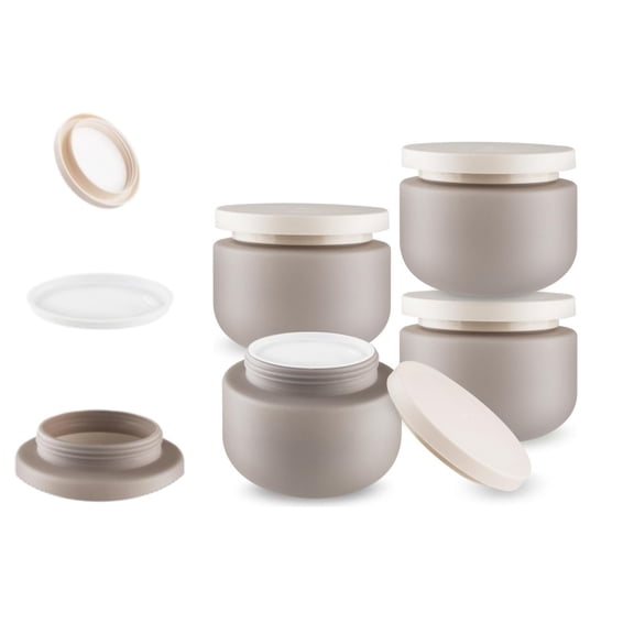 QZS Wide Mouth Cosmetic Container,Gray 250ml/8oz Portable Plastic Hand Cream Sample Container,4pcs Reusable Empty Facial Scrub Bottles