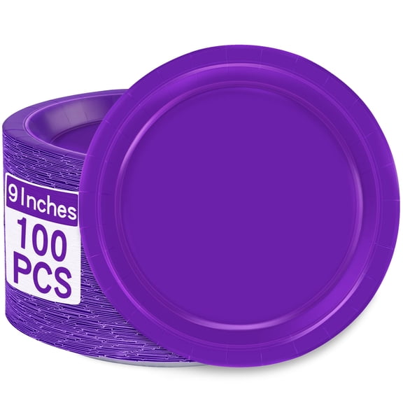QZYL 100 PCS Paper 9" AFN1Purple Disposable Heavy Duty Party Tableware Round Dinner Plates Dinnerware Supplies for Daily Use Mardi Gras Carnival Birthday Picnic Wedding Baby Shower