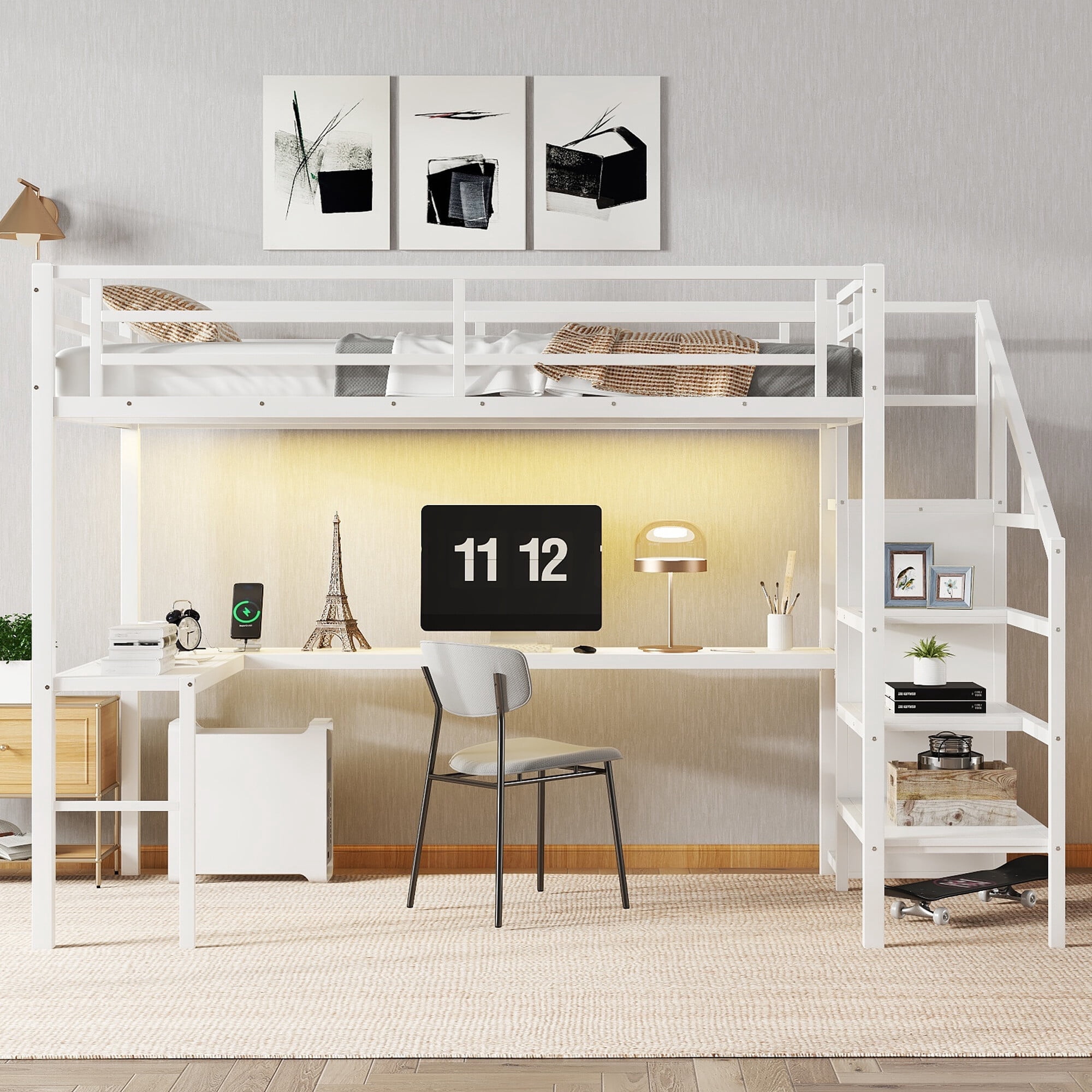 QZYeYun Stairway Twin XL Size Loft Bed with L Shaped Desk and Builtin — free download