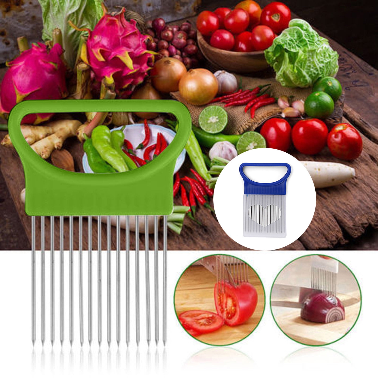 Multi-Functional Kitchen Tool Set - Onion Holder & Leaf Stripper For Slicing Veggies (3 Colors)