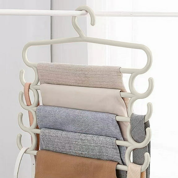 Qaailabf 5-Tier Plastic Pants Hanger Rack for Closet Organization - Multi-Functional Trouser Holder with Hook Design - Space Saving Clothes Storage Solution for Pants, Belts, Ties - Sturdy
