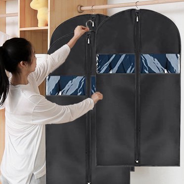 Qaailabf 55" Large Garment Bag with Clear Window, Breathable Non-woven Fabric Suit Cover for Travel & Closet Storage, Full Length Zipper, Foldable Hanging Clothes Protector for Suits Dresses Jackets