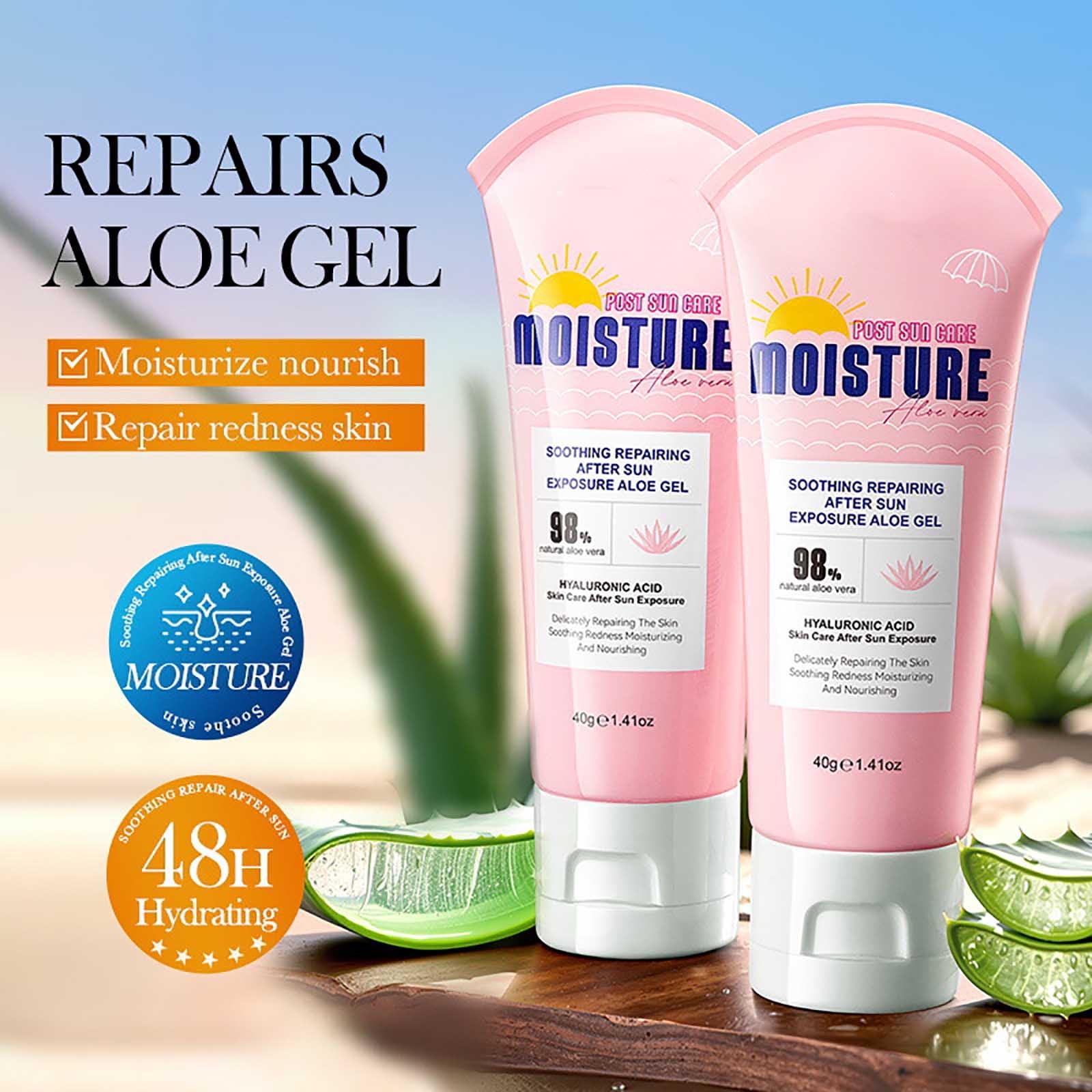 Qaailabf After-Sun Soothing Repair Aloe Gel - Moisturizing & Hydrating | High-Concentration Aloe | Gentle for Sensitive Skin | Multi-Use Daily Care | Non-Greasy | 40g Tube