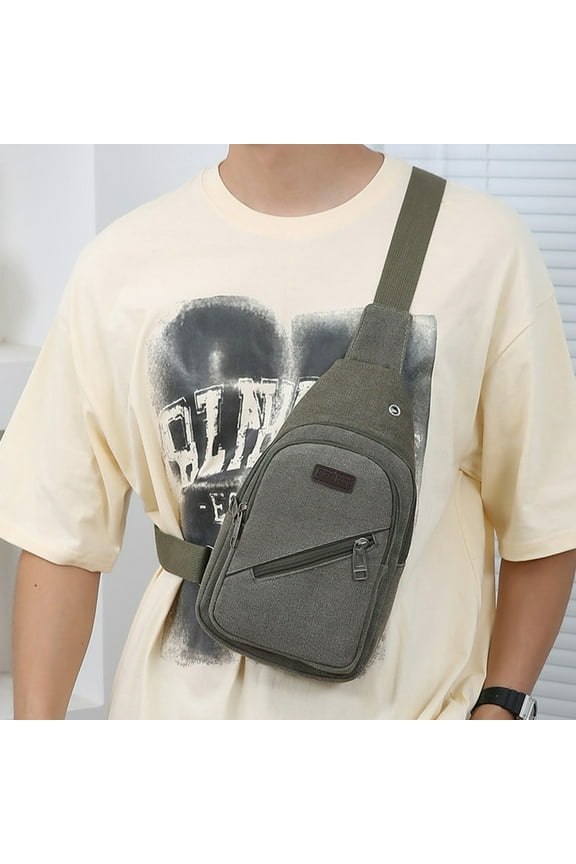 Canvas Crossbody Backpack with USB Charging Port & Headphone Hole - Sling Bag for Hiking, Travel, Work, Fits Water Bottle & Umbrella, 11.81x7.08x2.36in