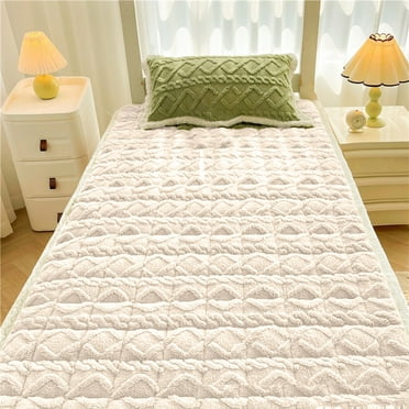Qaailabf Cozy Flannel Mattress Topper, Soft Non-Slip Futon Bed Cover, Thickened Warm Fitted Sheet for Cold Months, Machine Washable, 90x200cm/35.43x78.74in, Green/Gray/Yellow/White