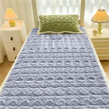 Qaailabf Cozy Flannel Mattress Topper, Soft Non-Slip Futon Bed Cover, Thickened Warm Fitted Sheet for Cold Months, Machine Washable, 90x200cm/35.43x78.74in, Green/Gray/Yellow/White