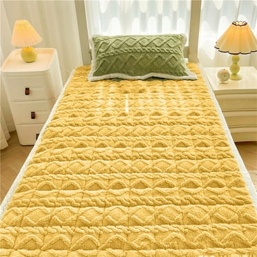 Qaailabf Cozy Flannel Mattress Topper, Soft Non-Slip Futon Bed Cover, Thickened Warm Fitted Sheet for Cold Months, Machine Washable, 90x200cm/35.43x78.74in, Green/Gray/Yellow/White