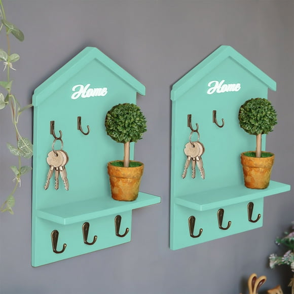 Qaailabf Decorative House-Shaped Wall Shelf with Hooks, Wooden Wall Mount Storage Display Rack for Living Room Bedroom Kitchen Bathroom, Multi-Purpose Floating Organizer Shelf, 31x20x6cm, Available