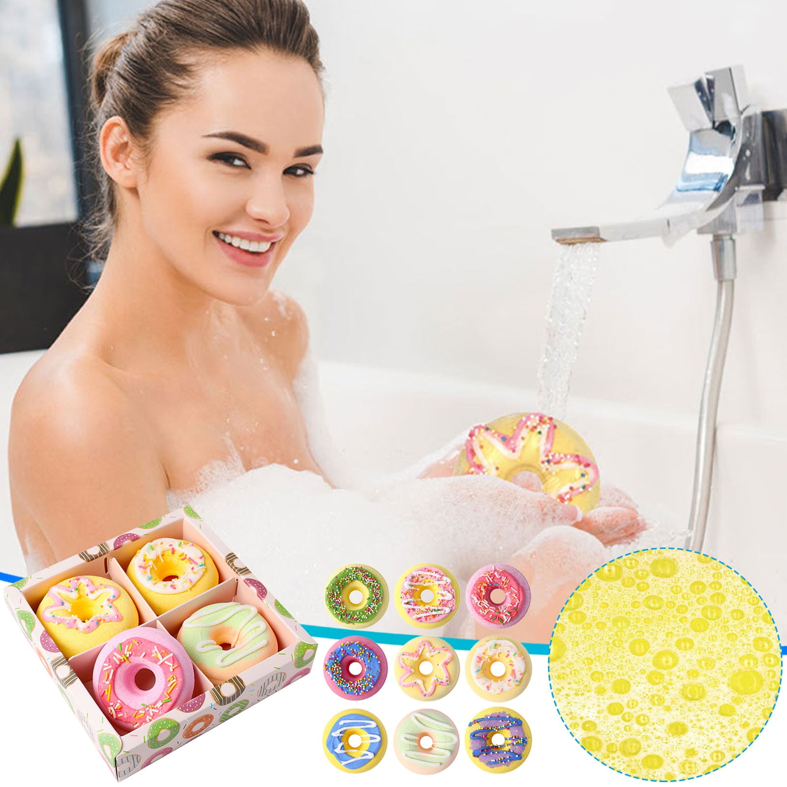Qaailabf Donut Bath Bomb Gift Set 4-Pcs, Colorful Fizzy Bath Balls with ...