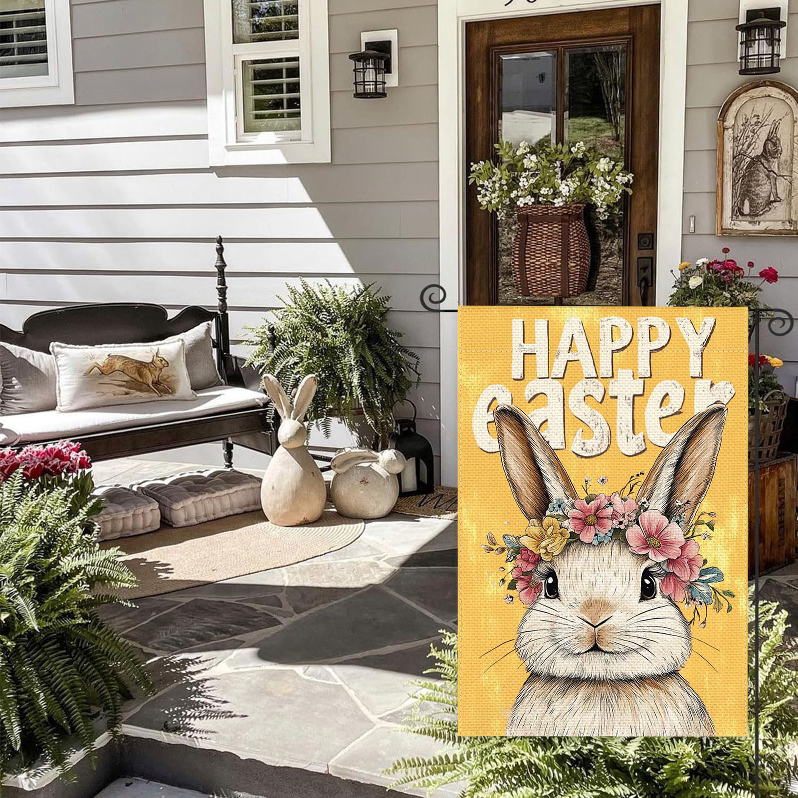 Qaailabf Easter Bunny Garden Flag Set of 2, Outdoor Polyester Flags ...
