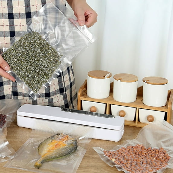 Vacuum Sealer Machine Automatic Food Saver | Powerful 60KPA Motor | One-Button Operation | Dual Sealing Modes | 11" Heat Strip | 20 Bags Included | Compact 120W 110V | 13.8"x3.5"x2.2" White