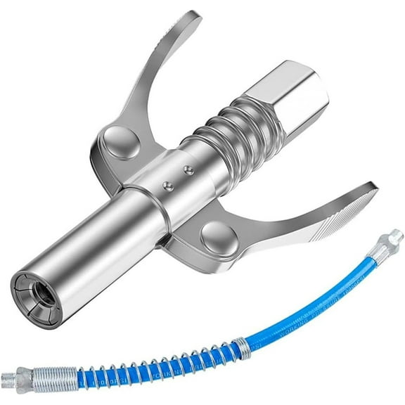 Qaailabf Grease Coupler Locking Grease Fitting with Handle | 6-Jaw Leak-Proof Connector | 12,000 PSI Heavy Duty Steel | Fits 1/8" Thread SAE/DIN Zerk | Manual & Pneumatic Oil Guns | 30cm Hose