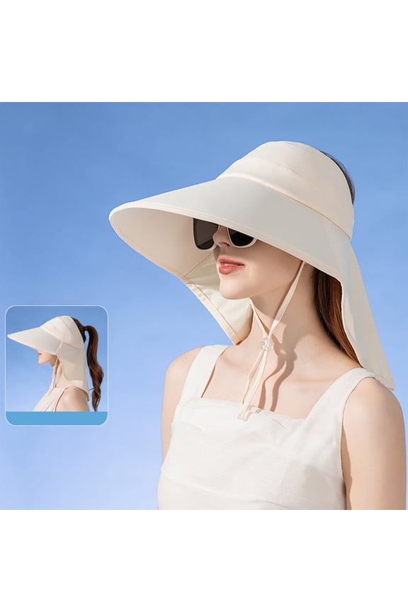 Qaailabf Ice Silk Sun Hat with Shawl for Women, Outdoor Riding Hollow Top, Beach, Fishing, Hiking, 55-60cm, 21.65-23.62in Circumference