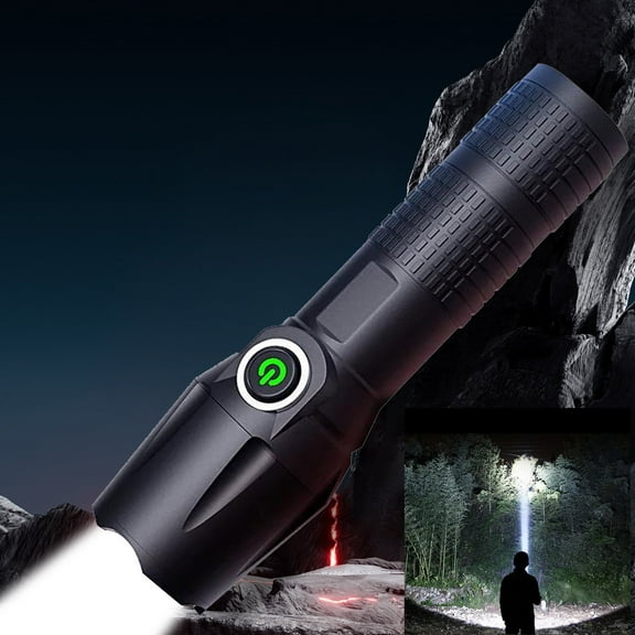 Qaailabf LED Rechargeable Flashlight 1500mAh USB Charging 3 Modes Zoomable IPX6 Waterproof 50m Range Tactical Flashlight with High Medium Strobe for Outdoor Emergency Camping Hiking