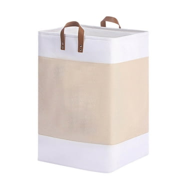 Qaailabf Large Foldable Laundry Basket 13x13x21 inches Multi-Purpose Storage Organizer Lightweight Cotton Linen Decorative Basket for Bedroom and Home Use